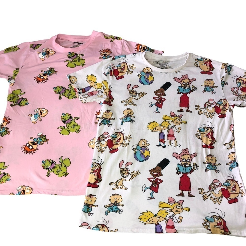 NICKELODEON Rugrats Men’s All Over Print T-shirt Pink White Bundle Sz M